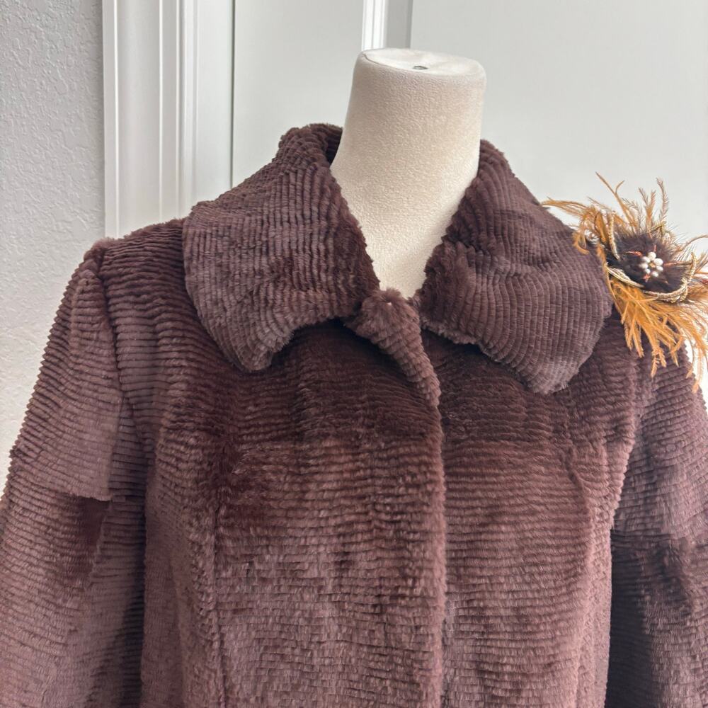 SPI 25 Sandy Pino Rabbit Fur Jacket Brown Ribbed Cropped Coat Brooch Large - Picture 4 of 13